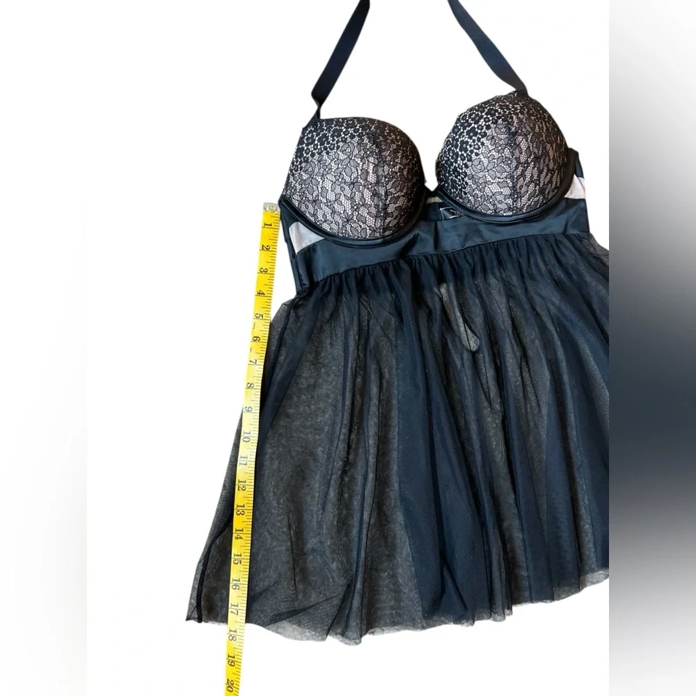 Victoria's Secret Black Babydoll Lingerie Lace Padded Bra | Sheer Mesh 36C NWOT
